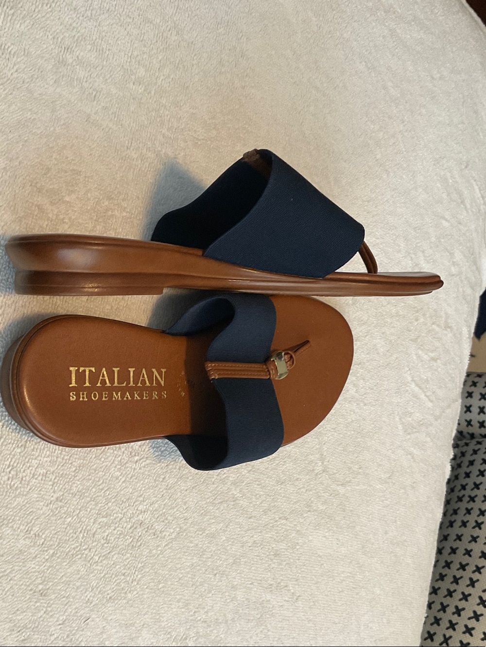 Italian Shoemakers Navy and Brown Leather Slide Sandals - Picture 2 of 3